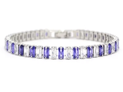 Brillante pulsera tenis baguette púrpura y blanco piedras preciosas chapado en oro blanco Foto 1 de 4