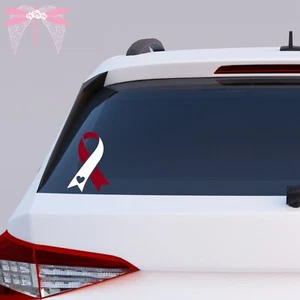 Head & Neck Cancer Heart Awareness Ribbon Burgundy & Ivory Vinyl Decal 22 Sizes - Picture 1 of 3