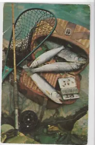 Vtg Postcard - Joy of the Angler-Fruit of the Churning Stream...Fish Caught 1954 - Picture 1 of 2