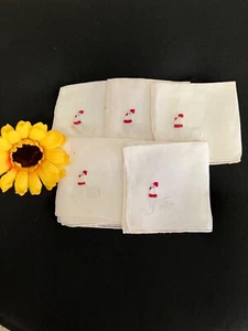 5 Vtg Madeira ? Linen COCKTAIL Tea Napkins Embroidered ROOSTERS Openwork Hem Bar - Picture 1 of 16