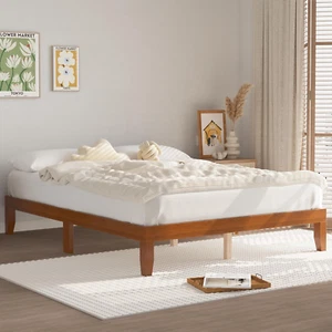 Queen Bed Frame Wood Platform Bed w/ Wooden Slats Support Mattress Foundation - Picture 1 of 6