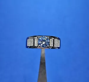 1Ct D VVS1 Rare Royal Blue Moissanite Ring Men 925 Sterling Silver Size 10 GRA - Picture 1 of 6
