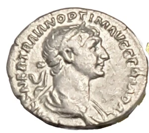 Trajan AR Denarius. Rome, AD 114-117. Roman Empire. High Grade - Picture 1 of 2
