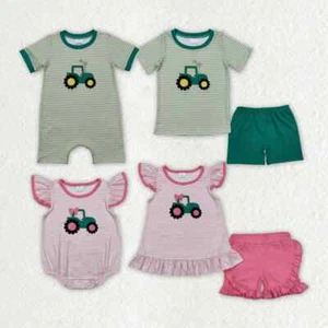 Toddler Baby Girls Boys Summer Clothes Sibling Farm Tractors - Picture 1 of 7
