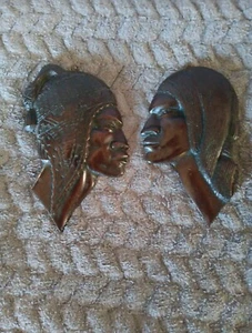 Vintage South American Bolivian Hand Carved Wood Faces Pair Art Sculpture Decor - Picture 1 of 6