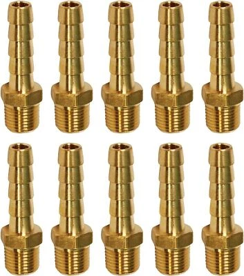 10 Pcs Brass Hose Barb Male Reducing Adapter 3/8"in HB x 1/8"in MIP Pipe Fitting - Image 1 of 4