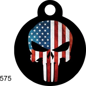 Pet Tags Targhetta Personalizzata Pet ID per Cane e Gatto Targhette TONDE PUNISHER patriottica - Foto 1 di 4
