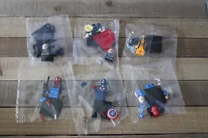 6 LEGO Mini Superhero Figure, SPIDERMAN, BATMAN, THOR, SUPERMAN, + New - Picture 1 of 2