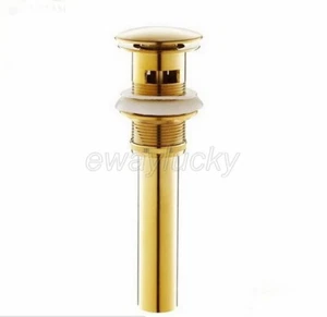 Gold Color Brass Round Cap Pop UP Sink Basin Waste / Drain With Overflow wsd023 - Picture 1 of 5