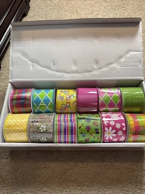 Floral Wired Edge Ribbon Spring/Summer, Pink/Lavender, 2.5"x10yds LOT OF 12 - Image 1 of 4