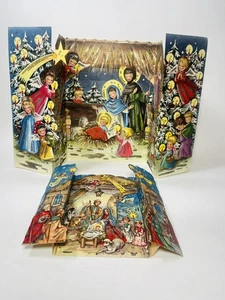 2 Vintage Christmas Advent Calendars Glitter West Germany Pop-Up Scene Kruger - Picture 1 of 17