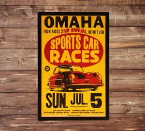 Poster con cornice Nebraska Auto Racing anni 50! Insegna da corsa auto sportiva Porsche d'epoca - Foto 1 di 15