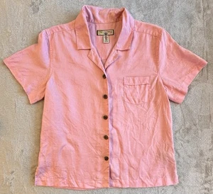 Caribbean Joe Shirt Womens Med Pink Linen Hawaiian Short Sleeve Button Up Vacay - Picture 1 of 7