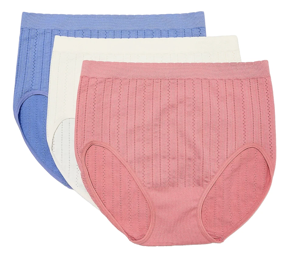 Breezies~Set of 3~Seamless Pointelle Full Briefs~1X~Adobe Rose~A644713  11354 - Image 1 of 1