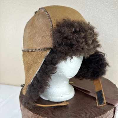Vtg Authentic Buffalo Hide Fur Trapper Hat Bomber Hat Bison - Image 1 of 4