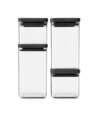 Brabantia Tasty+ Set 4 Stackable Square Canister, Dark Grey - Immagine 1 di 4