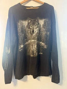 Vintage Choice Apparel Wolf Reflection Long Sleeve Graphic Shirt Native Wolf 2XL - Picture 1 of 8