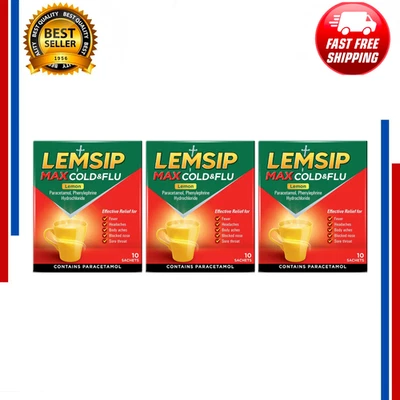 3x Lemsip Max Cold & Flu Lemon Sachets - Headaches, Fevers, Sore Throats