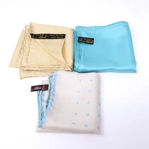 Lot of 3 Ashear Pocket Squares Hand Rolled Silk Handkerchiefs Solid / Polka Dot - Picture 1 of 21