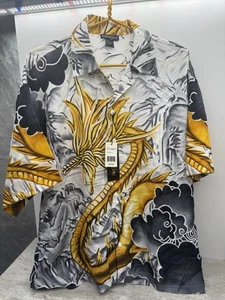 NWT VTG Y2K Gold Dragon Retro Streetwear Button Up Size XL Full Print  - Picture 1 of 6