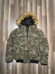 Y2K Ecko Unltd Men Puffer Jacket Hooded Fur Green Camo Full Zip Sz M - Picture 1 of 7