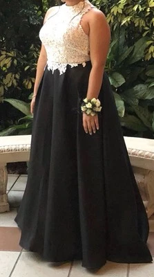 Vestido de Noche Formal Camille La Vie Negro Y Beige/Bordado Talla 8 Foto 1 de 4