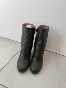 GUCCI Boots Shoes EU 37.5 US 7.5 Leather Olive Green Authentic - Picture 1 of 24