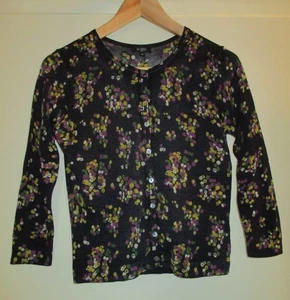 Hobbs Navy Floral Fine Knit Wool 3/4 Sleeve Short Cardigan 10 - Picture 1 of 5