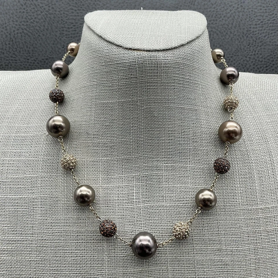 Caroloee 串珠项链女式金色人造珍珠铺水晶棕色青铜 — 第 1/4 张图片