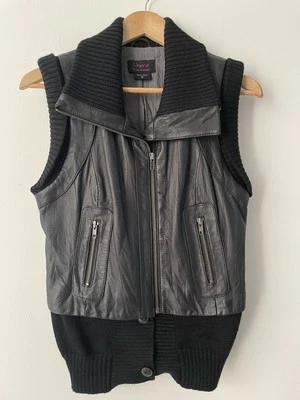 WAYNE COOPER LEATHER  WOOL BLEND KNIT VEST SZ 10 - image 1 of 4