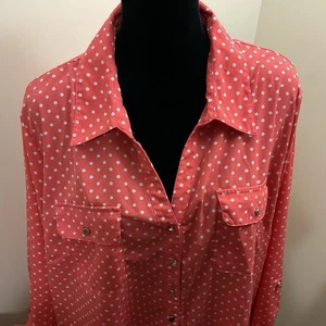 Notations Woman Button Up Orange With Polka Dots Blouse Size 3X - Picture 1 of 12