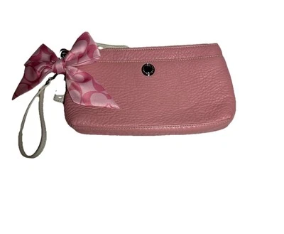 COACH HAMPTONS “Vintage” Pink/ White Pebbled Leather BAG SCARF, Wristlet, Clutch - Image 1 of 4