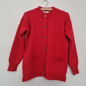Guernsey Woollens Red Wool Cardigan Fisherman Knit Size 40 Medium Pure New Wool - Picture 1 of 21