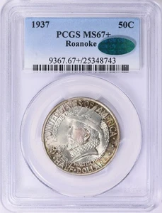 1937 Roanoke Commemorative Half MS-67+ PCGS/CAC zertifiziert - Farbe! - Bild 1 von 5