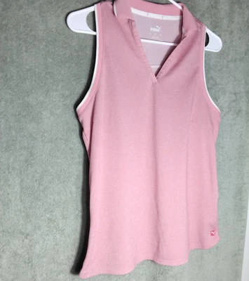 Camiseta sin mangas Puma para mujer talla M roja pastel blanca ribete sin mangas cuello en V bolsillo con cremallera Foto 1 de 4