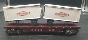 Marx calibro O CB&Q 5545 auto piana con 2 rimorchi per camion Burlington in latta  - Foto 1 di 7