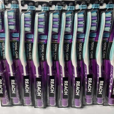 Juego completo de 10 cepillos de dientes suaves multi acción Reach Total Care púrpura descontinuado Foto 1 de 4
