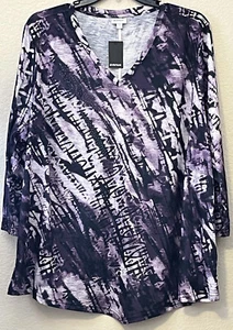 AVENUE Texture V-Neck Purple Animal Print Sequin Tunic Women Plus Size 26/28 - Picture 1 of 11