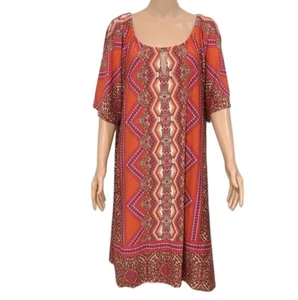 GRACE DRESSES Triangle Floral Print Dress Size 3X Orange Pink Geometric Shift - Picture 1 of 11
