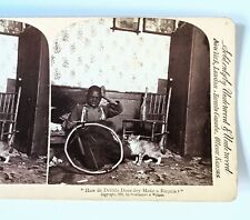 1891 Black Americana Boy Kitty Cat How Debbie Make a Bicycle Stereoview Card L3