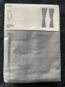NEW PR IKEA LENDA COTTON CURTAINS W/TBACKS GREY 55x98” 2 PANEL DRAPES 403.191.76 - Picture 1 of 4