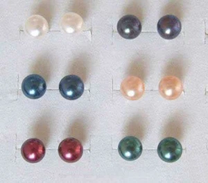 6 pares de pendientes de tachuelas de plata perla cultivada Akoya grado AAA de 6 colores 7-8 mm - Imagen 1 de 3