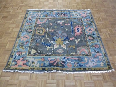 6 x 6 Square Hand Knotted Gray Colorful Oushak Oriental Rug G12993 - Image 1 of 4