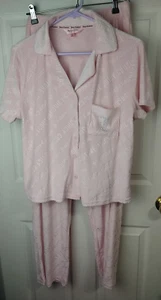 Juicy Couture Woman L Pink Pajama SS 2 Piece Set Velvet Logo Rhinestone NWOT - Imagen 1 de 14