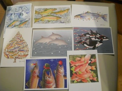 Tarjetas de felicitación de Navidad de peces navideños con gráficos Crane Creek de 8 piezas Foto 1 de 3