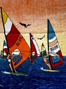 Vintage Wind Surfing Surfers Beach Towel 80's Impressions Cotton - Picture 1 of 5