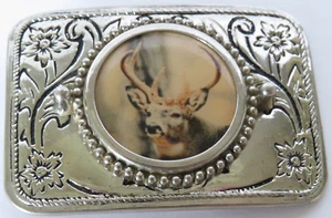 Hebilla de Cinturón Ciervo Buck Tono Plateado Metal Hecho en EE. UU. Exterior Vida Silvestre Occidental - Imagen 1 de 5