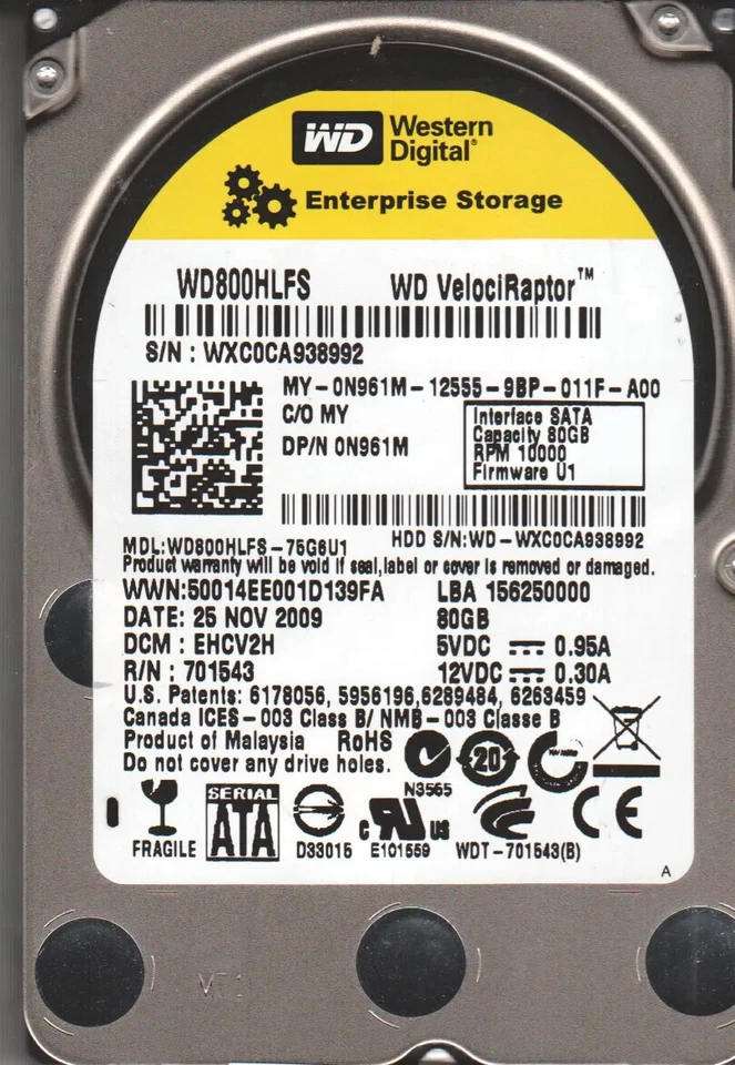**NEW ZERO HOURS**-WD800HLFS -WD VelociRaptor 80GB 2.5" 10,000 RPM SATA HD - Image 1 of 1