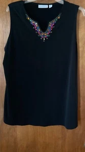 Susan Graver Artisan Tank Top Rhinestone Detail Keyhole Neckline Size L Black - Picture 1 of 4