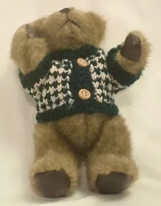1998 HugFun Teddy Bear Jointed Plush W Winter Sweater Stuffed Animal 8" - Picture 1 of 2